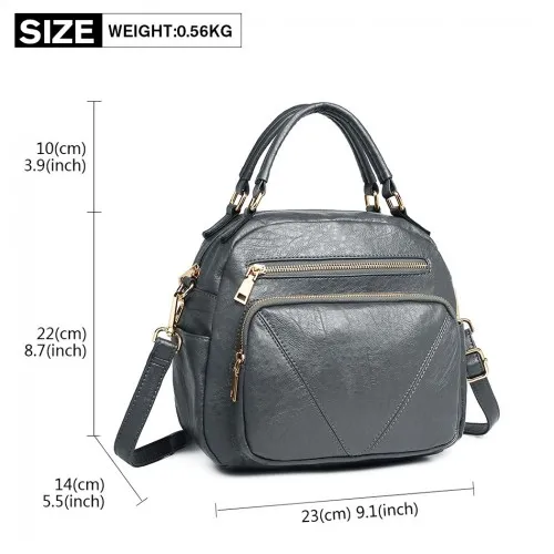 LB6907 - Miss Lulu Bowler Style Shoulder Bag - Grey sold by Beagle Boutique product image thumbnail 4