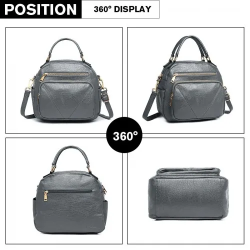 LB6907 - Miss Lulu Bowler Style Shoulder Bag - Grey sold by Beagle Boutique product image thumbnail 3