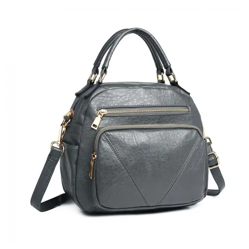 LB6907 - Miss Lulu Bowler Style Shoulder Bag - Grey sold by Beagle Boutique