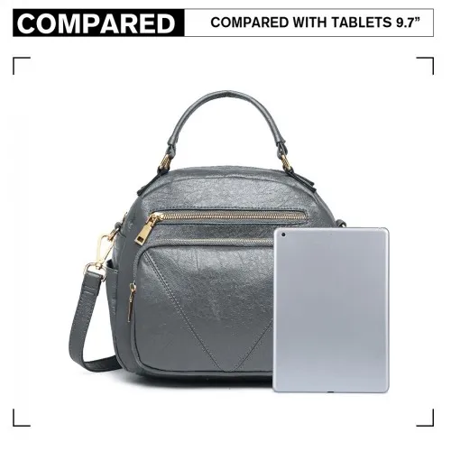 LB6907 - Miss Lulu Bowler Style Shoulder Bag - Grey sold by Beagle Boutique product image thumbnail 5