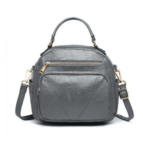 LB6907 - Miss Lulu Bowler Style Shoulder Bag - Grey sold by Beagle Boutique product image thumbnail 2