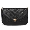 LB2138 - Miss Lulu V-quilted Flap Leather Shoulder Bag - Black sold by Beagle Boutique