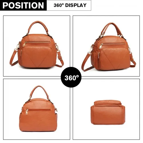 LB6907 - Miss Lulu Bowler Style Shoulder Bag - Brown sold by Beagle Boutique product image thumbnail 3