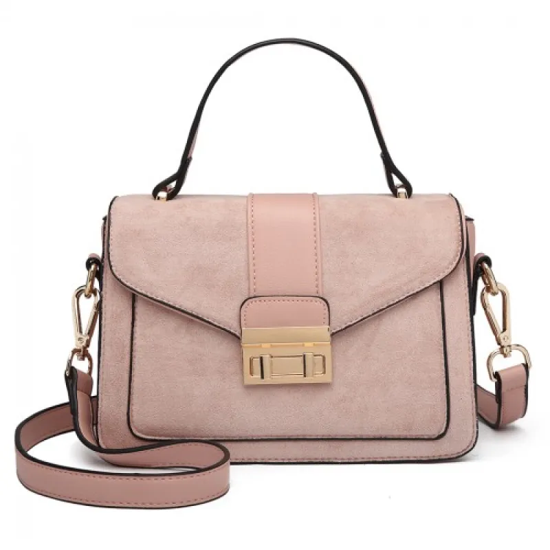 LB6872 - Miss Lulu Matte PU Leather Midi Handbag Cross Body Bag - Pink sold by Beagle Boutique