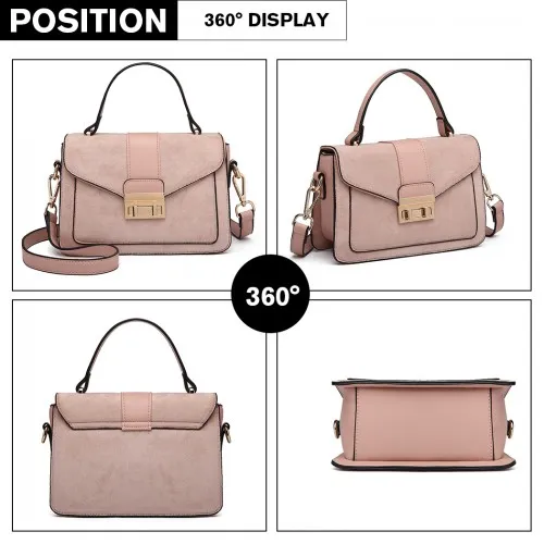 LB6872 - Miss Lulu Matte PU Leather Midi Handbag Cross Body Bag - Pink sold by Beagle Boutique product image thumbnail 3