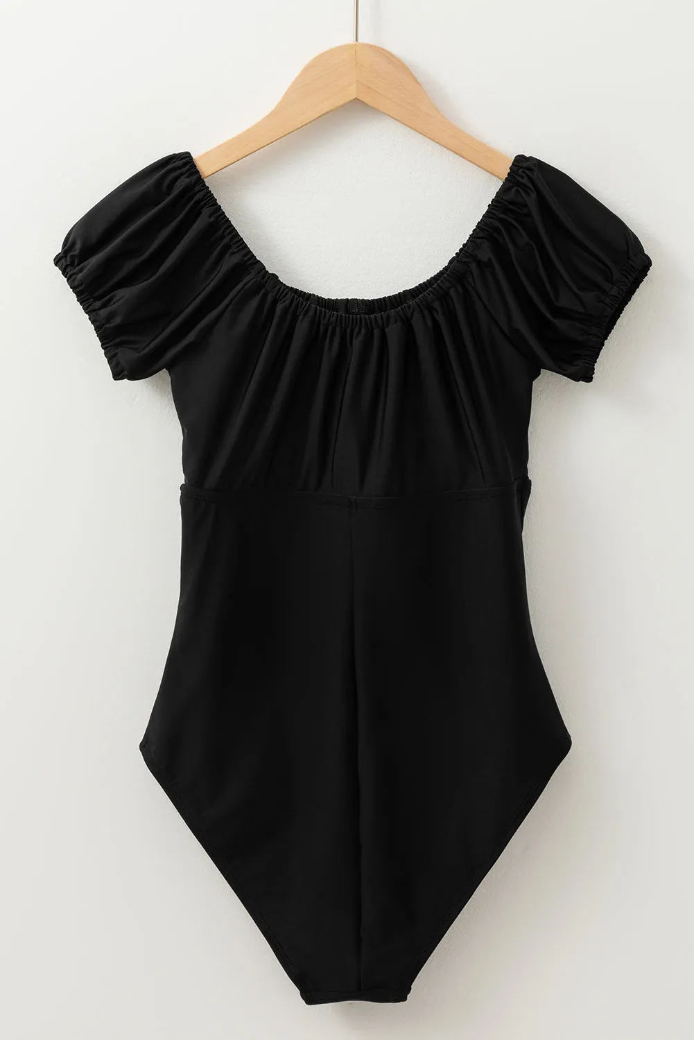 Black Elastic Neckline Short Sleeve One Piece Swimsuit sold by Beagle Boutique product image thumbnail 5