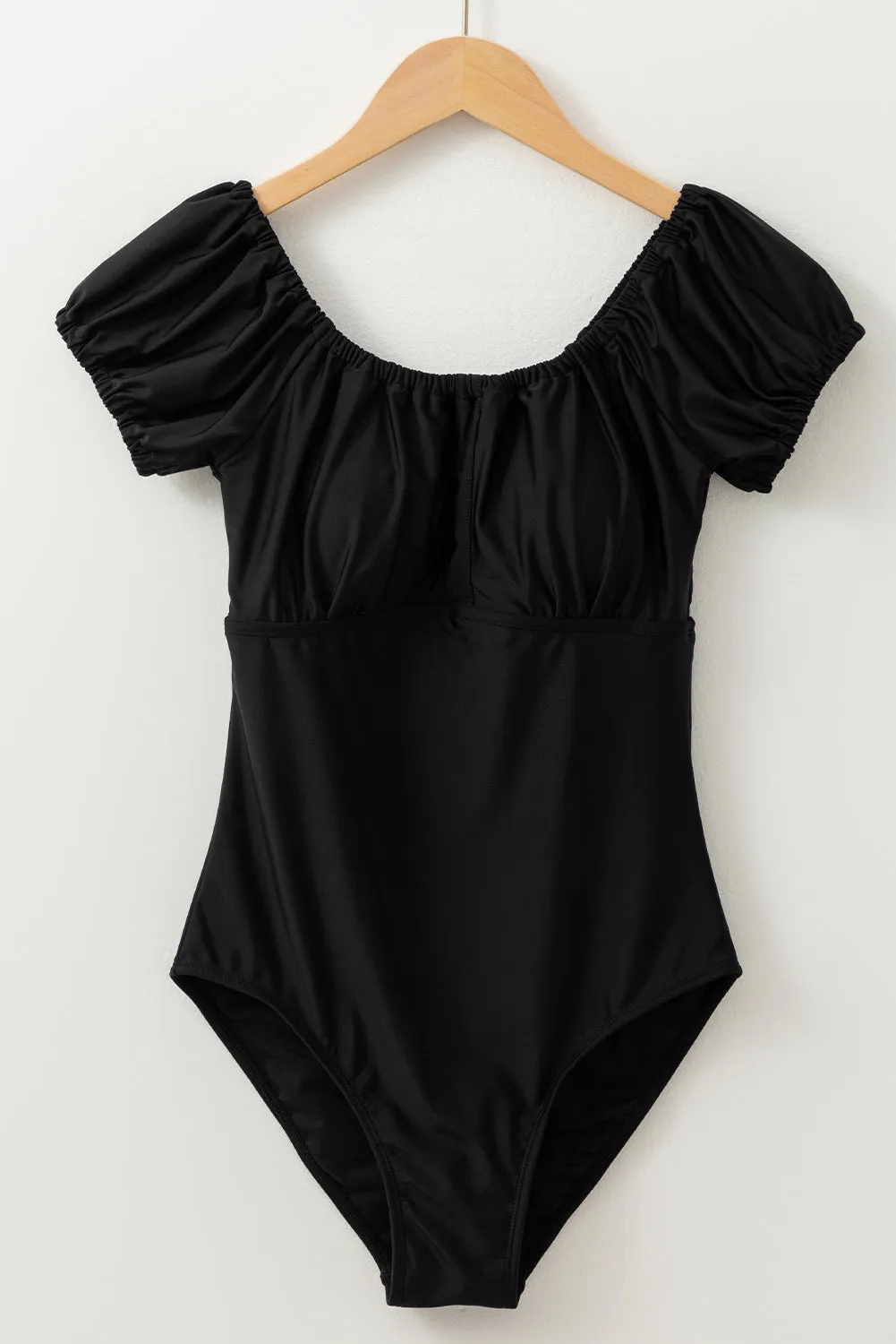 Black Elastic Neckline Short Sleeve One Piece Swimsuit sold by Beagle Boutique product image thumbnail 4