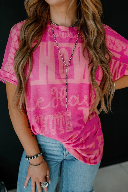 Rose Howdy Cowboy Letter Printed Western Fashion Tee sold by Beagle Boutique