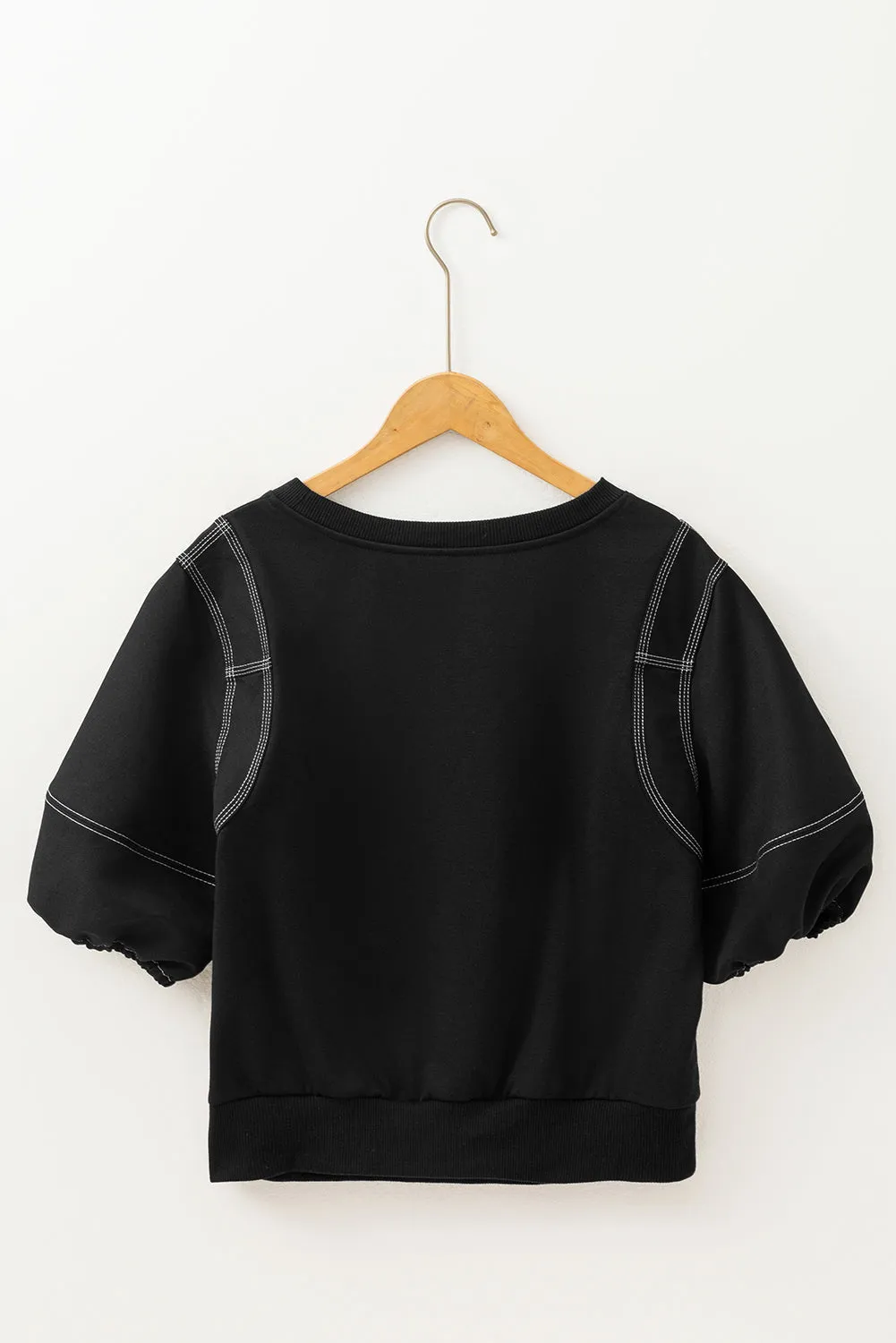 Black Contrast Stitches Detail Puffy Half Sleeve Blouse sold by Beagle Boutique product image thumbnail 5