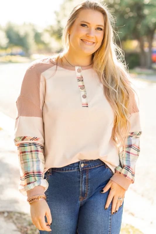 Parchment Plus Size Plaid Patchwork Layered Henley Top sold by Beagle Boutique