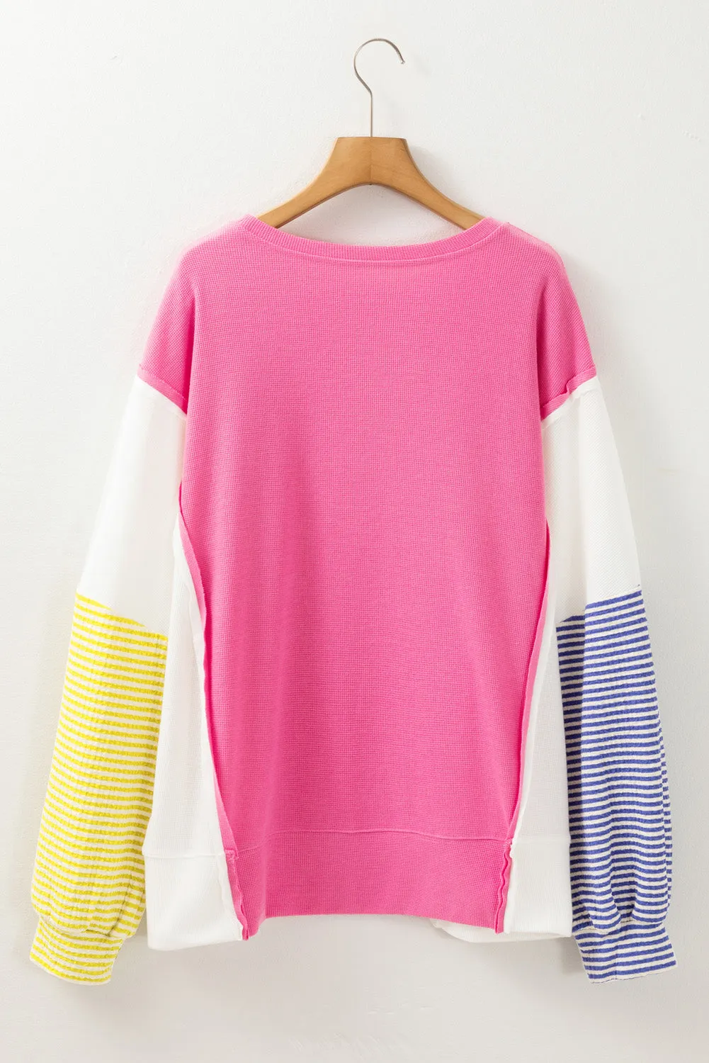 Rose Red Colourblock Patchwork Striped Puff Sleeve Plus Size Top with Slits sold by Beagle Boutique product image thumbnail 5