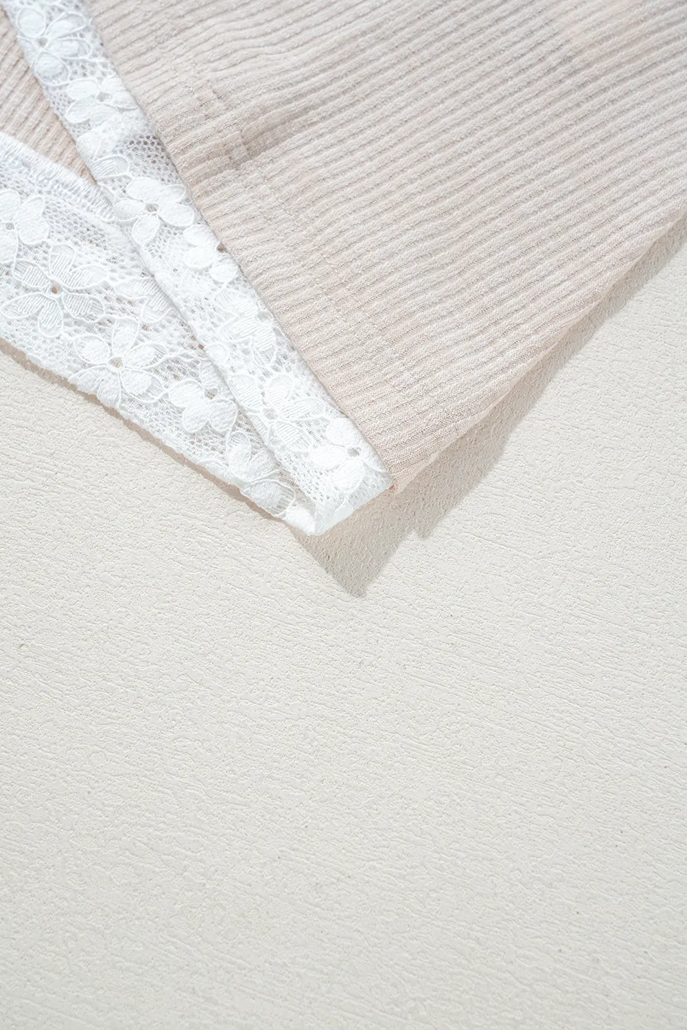 Khaki V Neck Floral Peace Sign Graphic Lace Patch Ribbed Plus Size Hooded Top sold by Beagle Boutique product image thumbnail 3