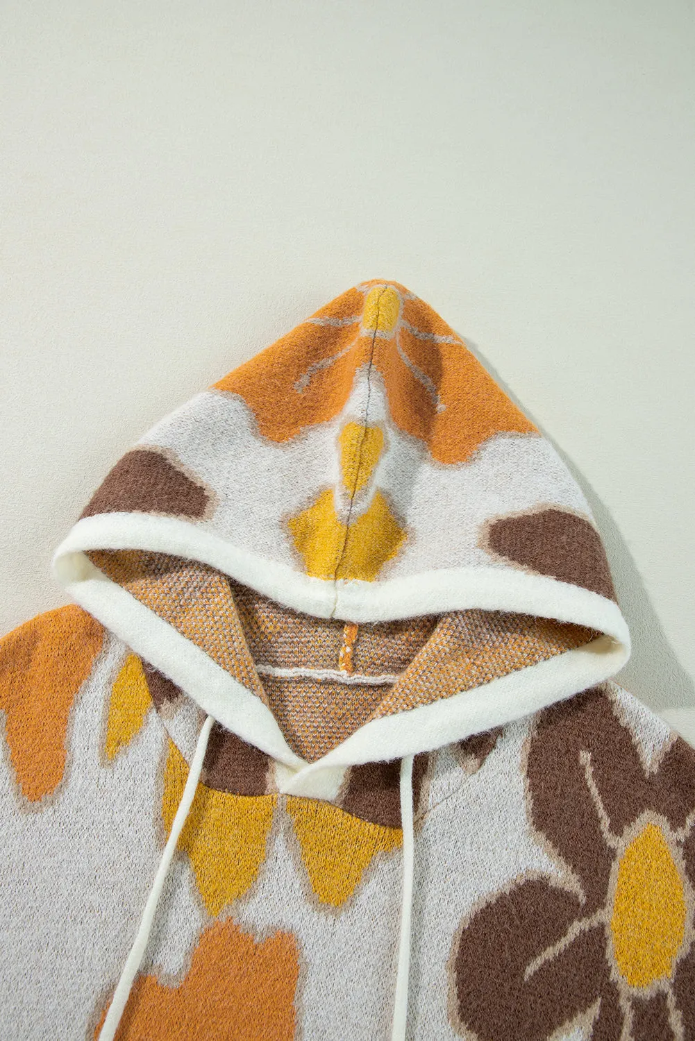 White Large Flower Knitted Drawstring Hooded Plus Size Sweater sold by Beagle Boutique product image thumbnail 4