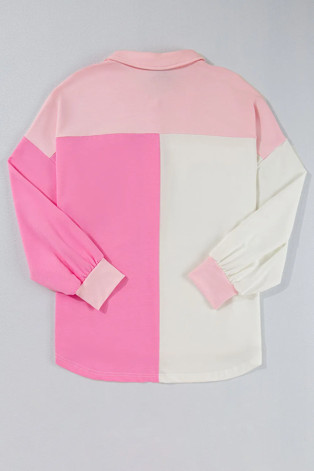 Pink Colour Block Chest Pockets Half Button Plus Size Sweatshirt sold by Beagle Boutique product image thumbnail 5