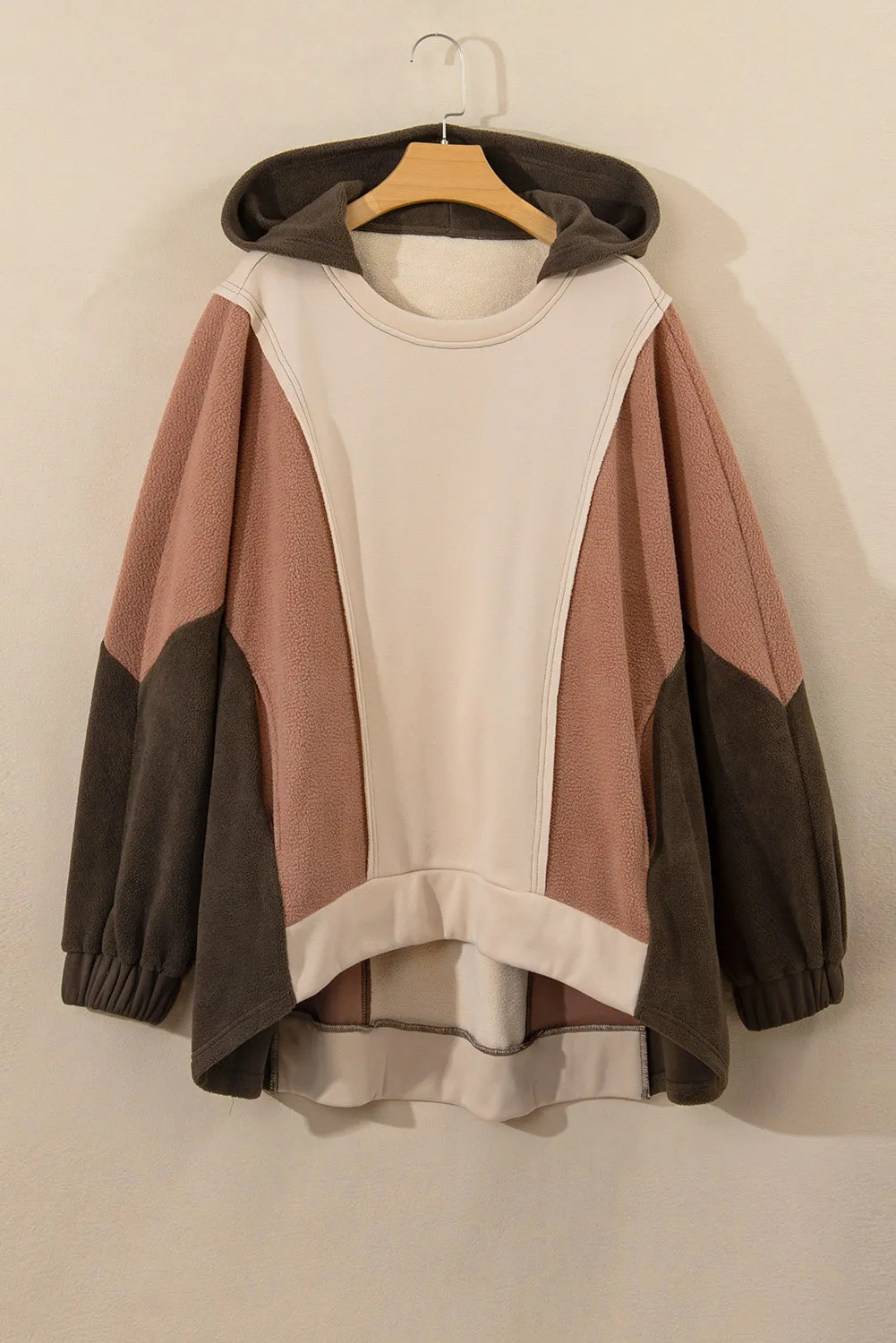 Brown Exposed Seam Colourblock Plus Size Hoodie sold by Beagle Boutique product image thumbnail 4