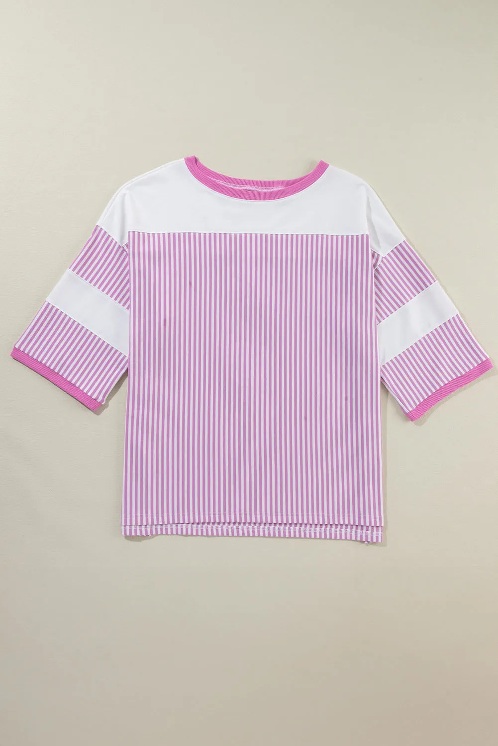 Pink Stripe Patchwork Bracelet Sleeve Plus Size T Shirt sold by Beagle Boutique product image thumbnail 4
