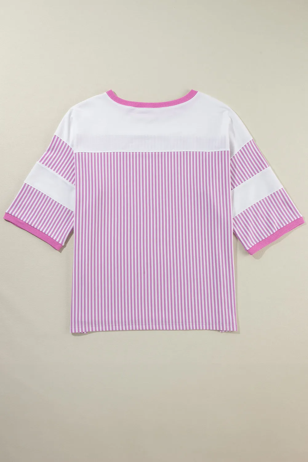 Pink Stripe Patchwork Bracelet Sleeve Plus Size T Shirt sold by Beagle Boutique product image thumbnail 5