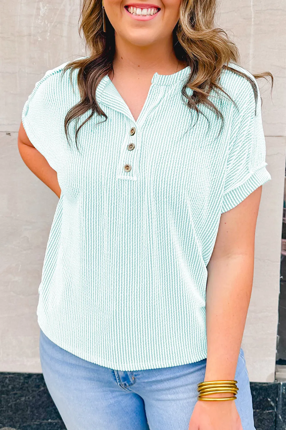 Iceland Blue Plus Size Textured Henley T Shirt sold by Beagle Boutique
