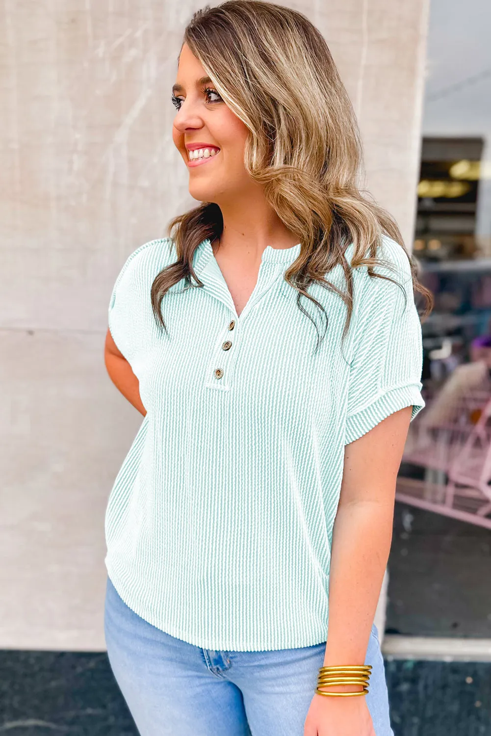 Iceland Blue Plus Size Textured Henley T Shirt sold by Beagle Boutique product image thumbnail 2