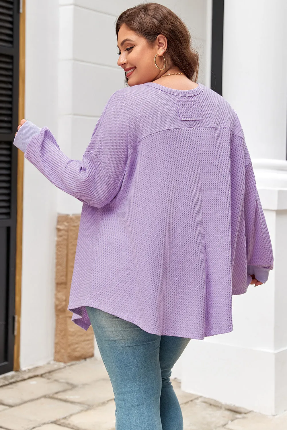 Orchid Petal Plus Size Waffle Knit Exposed Seam Flowy Top sold by Beagle Boutique product image thumbnail 2