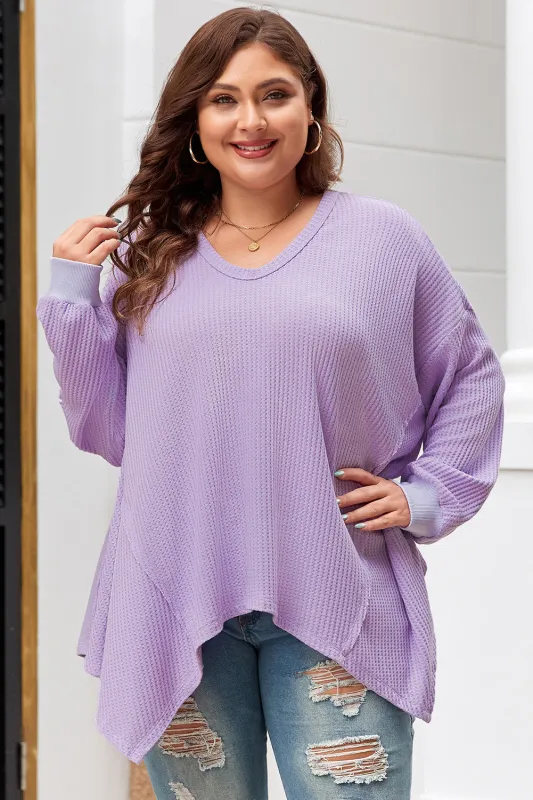 Orchid Petal Plus Size Waffle Knit Exposed Seam Flowy Top sold by Beagle Boutique