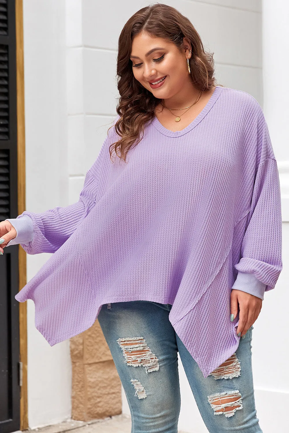 Orchid Petal Plus Size Waffle Knit Exposed Seam Flowy Top sold by Beagle Boutique product image thumbnail 3