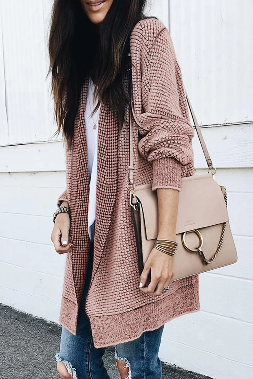 Rose Plaid Knitted Long Open Front Cardigan sold by Beagle Boutique product image thumbnail 2