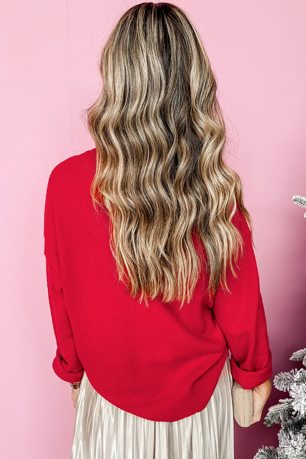 Fiery Red Tinsel Merry Letter Drop Shoulder Baggy Sweater sold by Beagle Boutique product image thumbnail 2