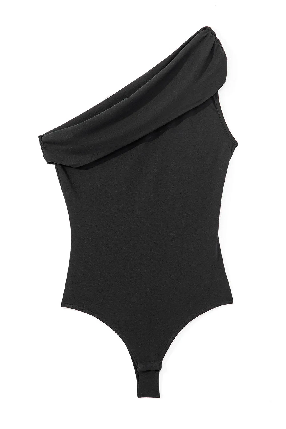 Black Solid Colour Pleated One Shoulder Bodysuit sold by Beagle Boutique product image thumbnail 4