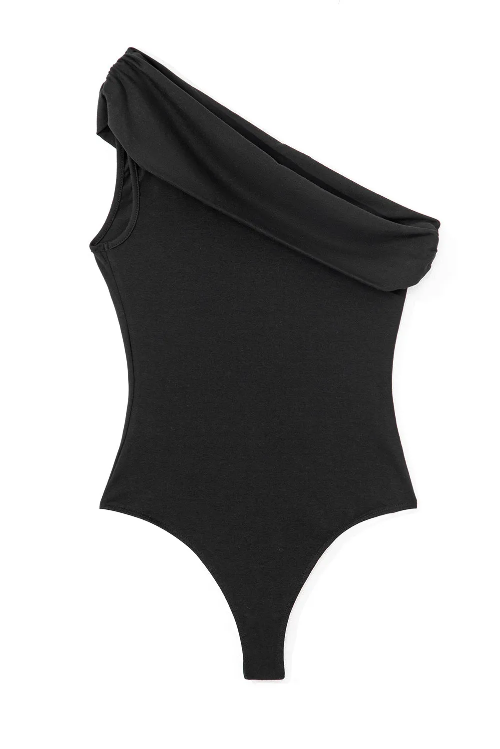 Black Solid Colour Pleated One Shoulder Bodysuit sold by Beagle Boutique product image thumbnail 5