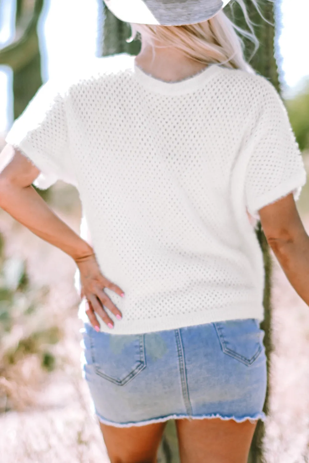 White Fuzzy Eyelet Knitted Sweater T-shirt sold by Beagle Boutique product image thumbnail 2