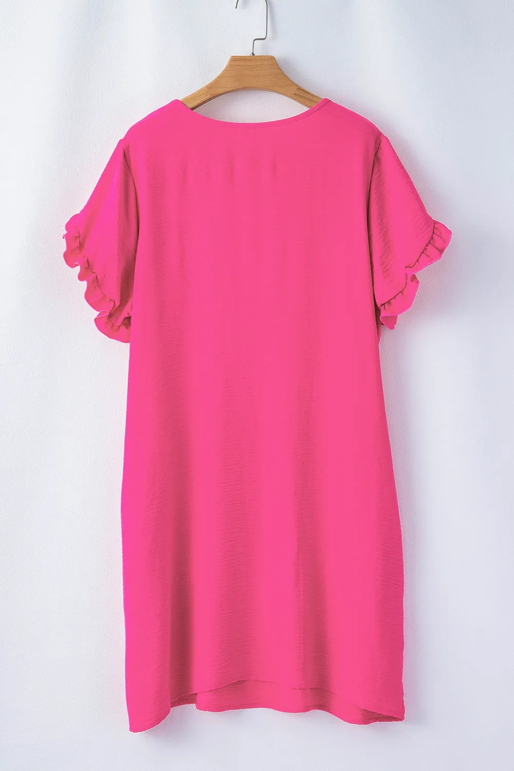 Strawberry Pink Solid Ruffled Sleeve Plus Size Mini Dress sold by Beagle Boutique product image thumbnail 5