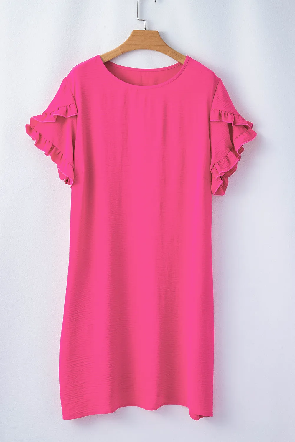 Strawberry Pink Solid Ruffled Sleeve Plus Size Mini Dress sold by Beagle Boutique product image thumbnail 4
