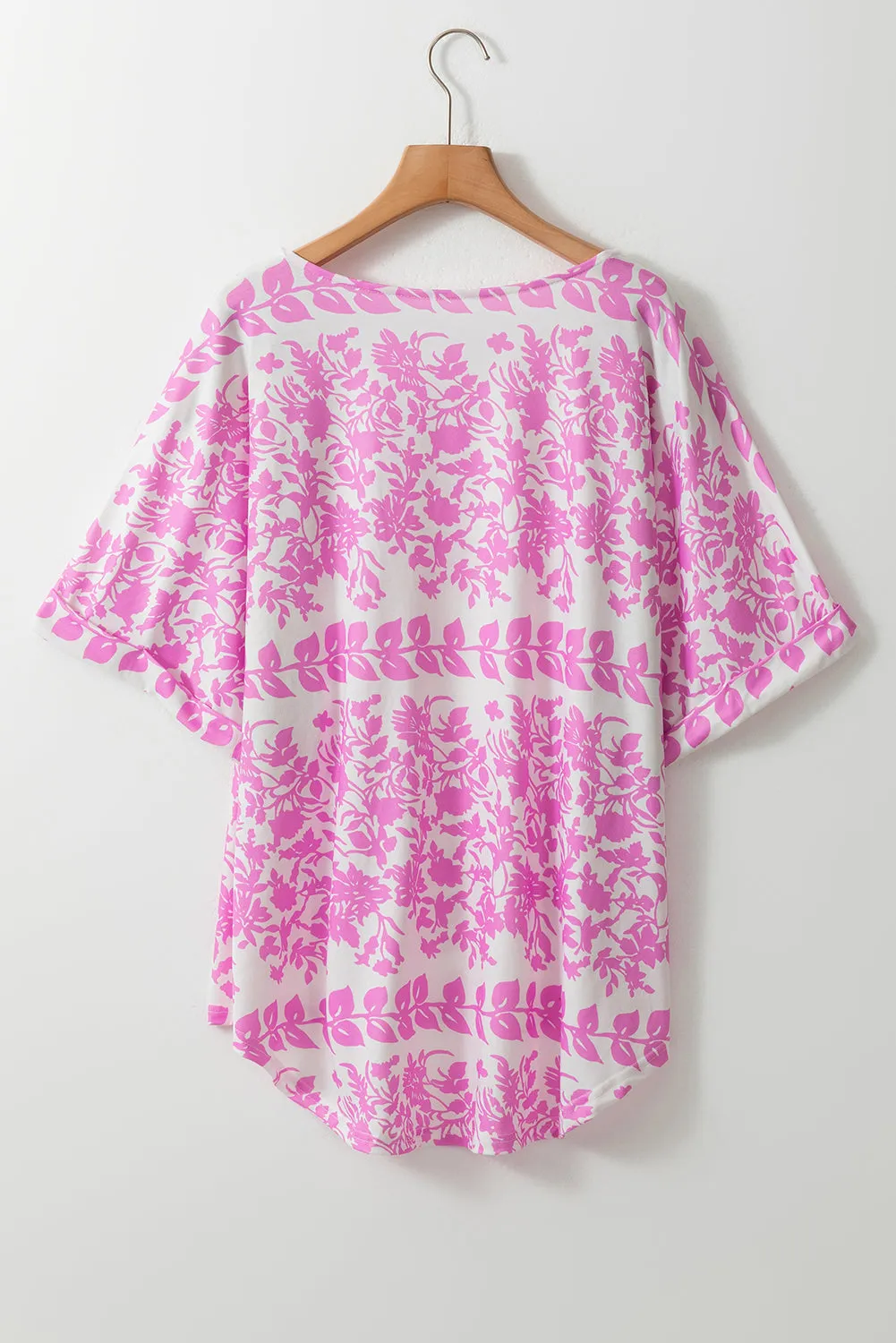 White Floral Printed Curved Hem Plus Size T Shirt sold by Beagle Boutique product image thumbnail 5