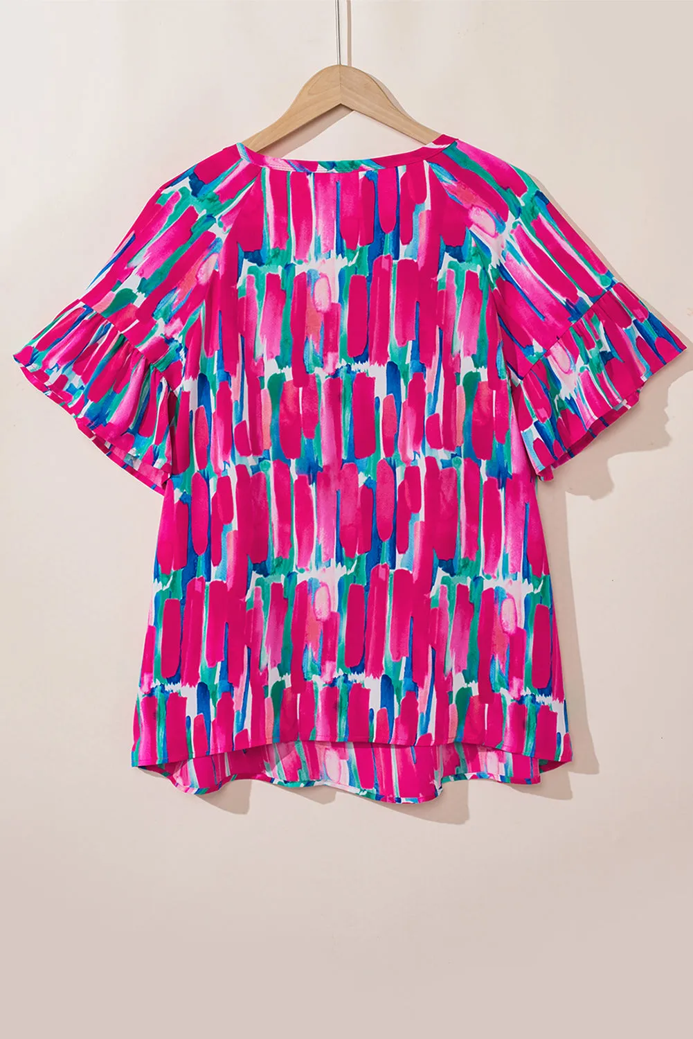 Rose Plus Brushstroke Ruffle Sleeve Button V Neck Blouse sold by Beagle Boutique product image thumbnail 5