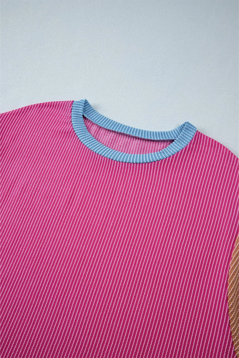 Bright Pink Textured Knit Contrast Trim Plus Shorts Set sold by Beagle Boutique product image thumbnail 5