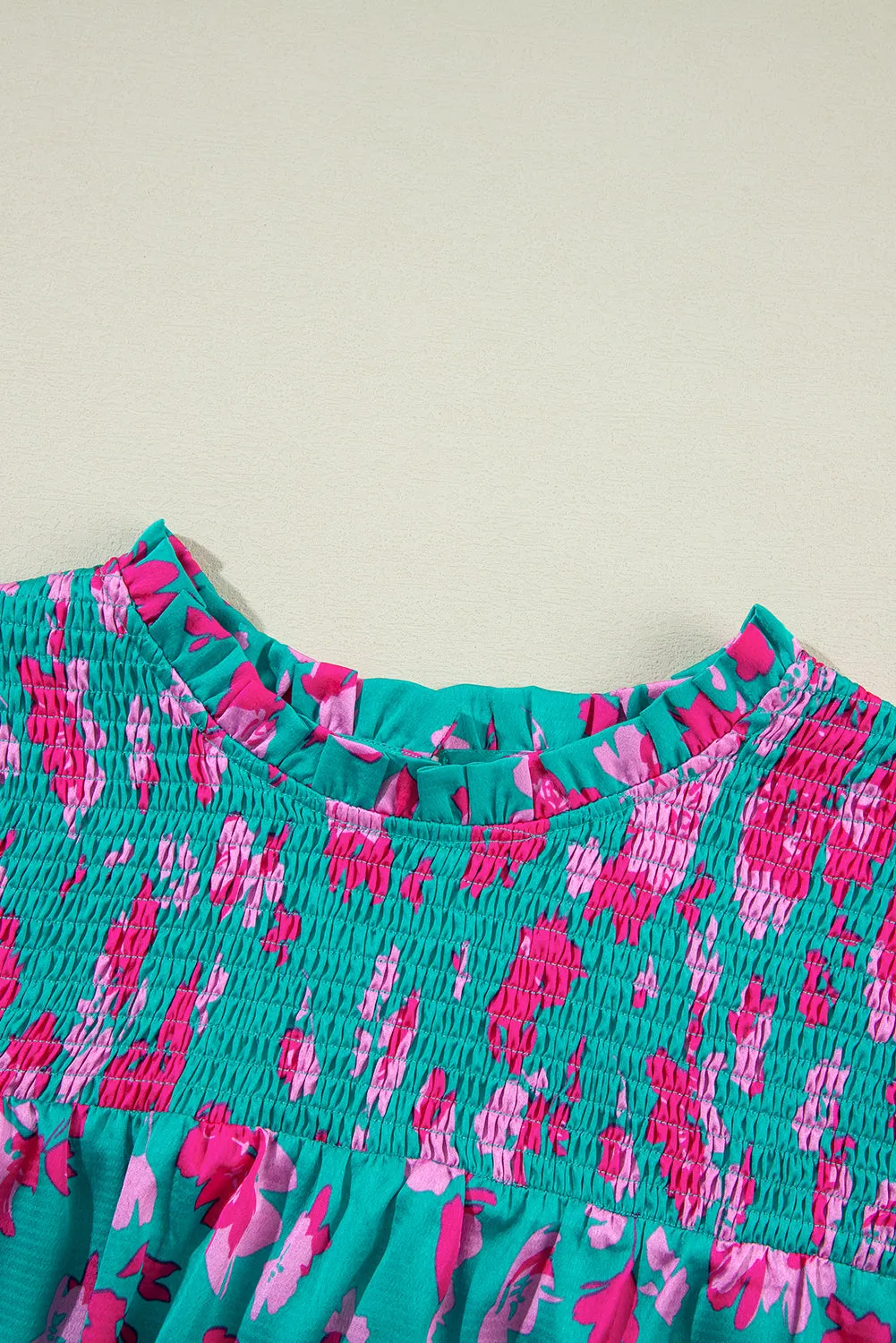 Green Floral Smocked Detail Ruffled Plus Size Blouse sold by Beagle Boutique product image thumbnail 5