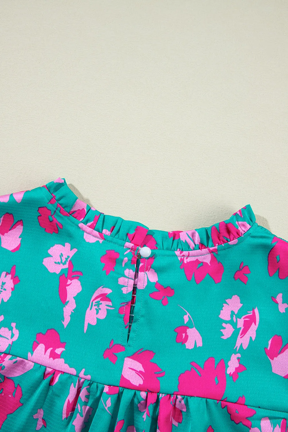 Green Floral Smocked Detail Ruffled Plus Size Blouse sold by Beagle Boutique product image thumbnail 4