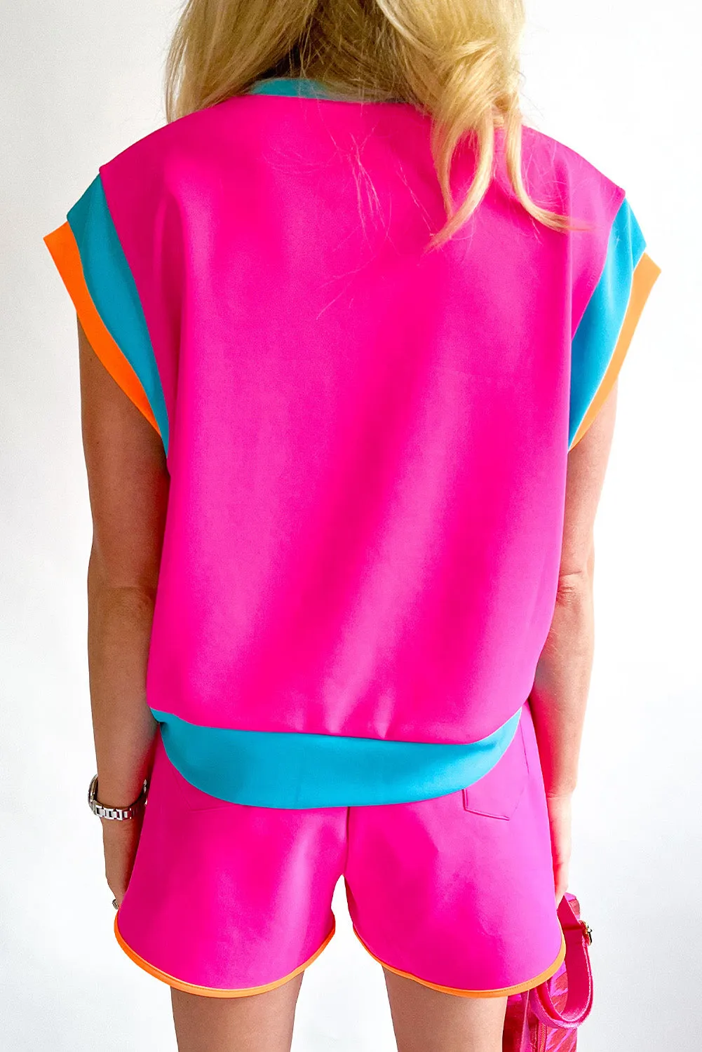Rose Red Colourblock Patchwork Cap Sleeve Top Plus Size Shorts Set sold by Beagle Boutique product image thumbnail 2