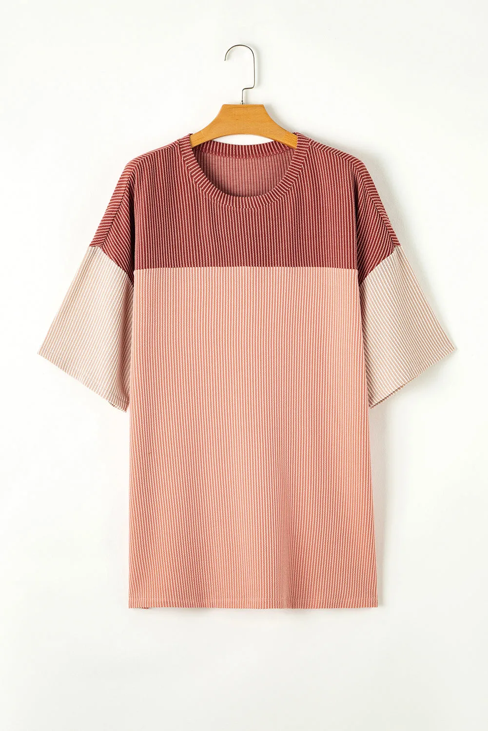 Rose Pink Plus Size Ribbed Colourblock T-shirt sold by Beagle Boutique product image thumbnail 4