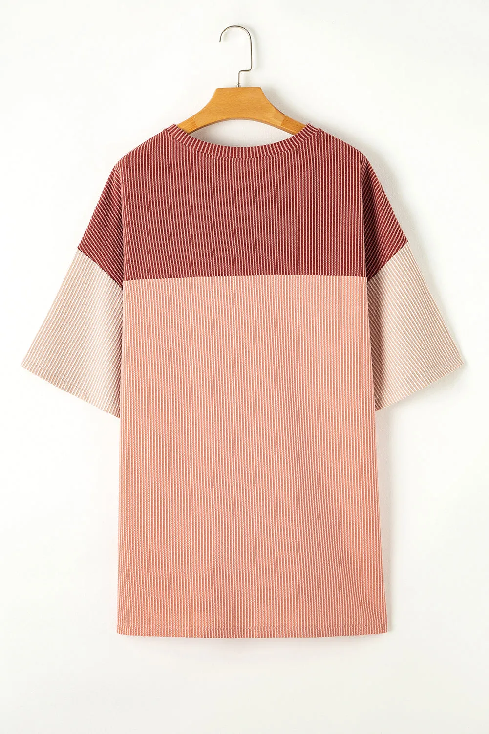 Rose Pink Plus Size Ribbed Colourblock T-shirt sold by Beagle Boutique product image thumbnail 5