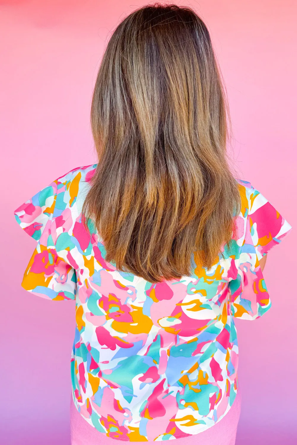 Multicolour Abstract Print Ruffled Sleeve Plus Size Blouse sold by Beagle Boutique product image thumbnail 2