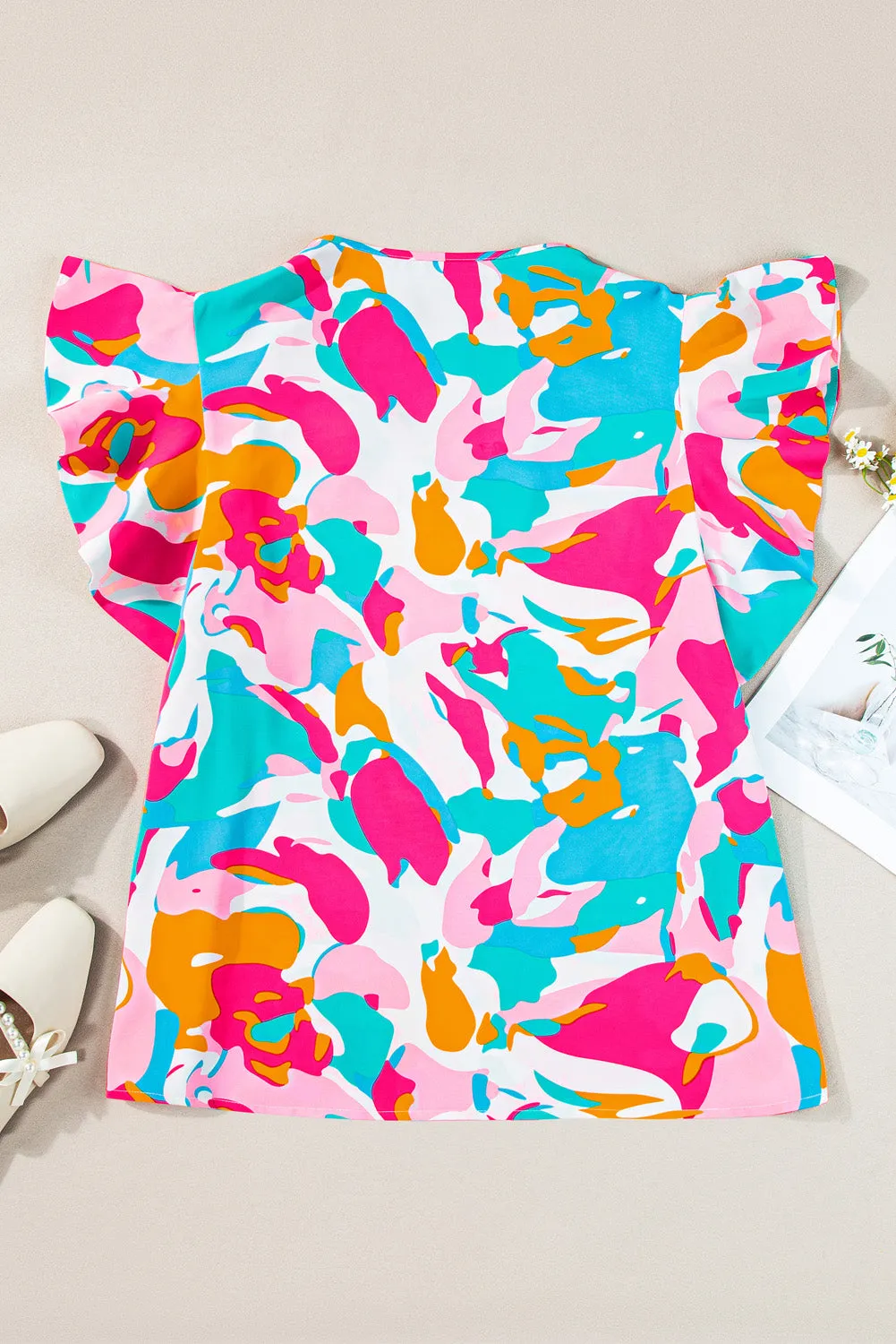 Multicolour Abstract Print Ruffled Sleeve Plus Size Blouse sold by Beagle Boutique product image thumbnail 5