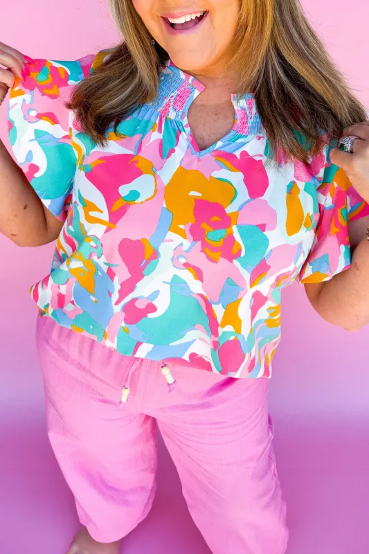 Multicolour Abstract Print Ruffled Sleeve Plus Size Blouse sold by Beagle Boutique