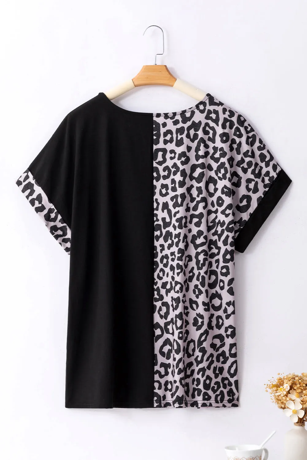 Black Half Leopard Patchwork Plus Size T-shirt sold by Beagle Boutique product image thumbnail 5