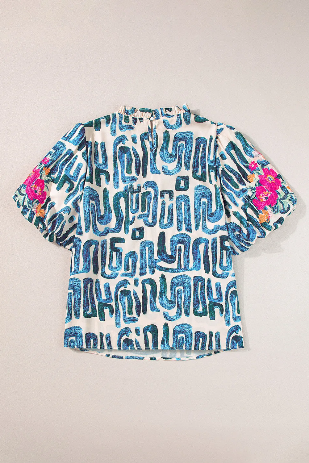 Sky Blue Stripe Plus Size Abstract Print Floral Embroidered Puff Sleeve Blouse sold by Beagle Boutique product image thumbnail 5
