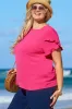 Bright Pink Ruffled Short Sleeve Plus Size Top sold by Beagle Boutique