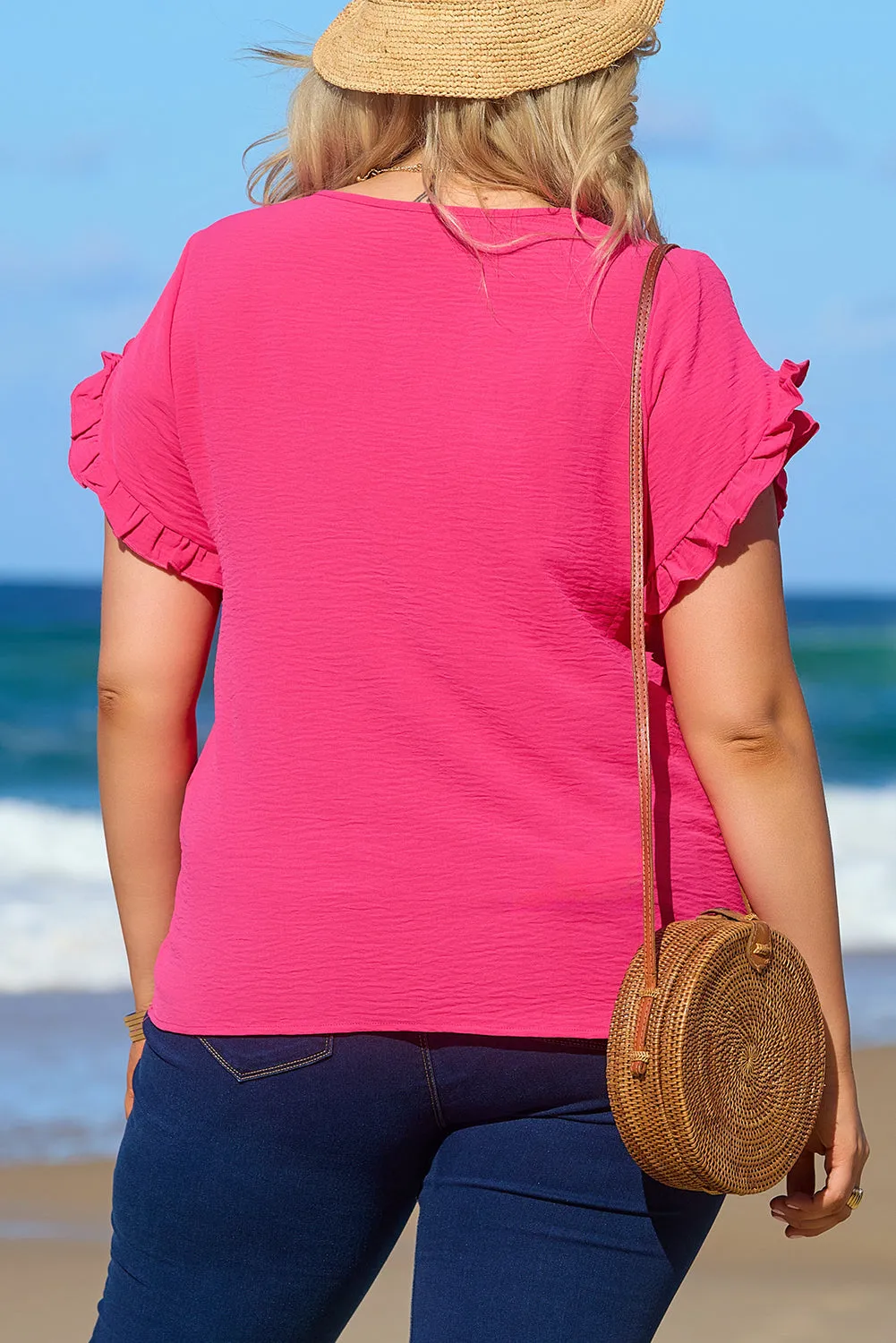 Bright Pink Ruffled Short Sleeve Plus Size Top sold by Beagle Boutique product image thumbnail 2