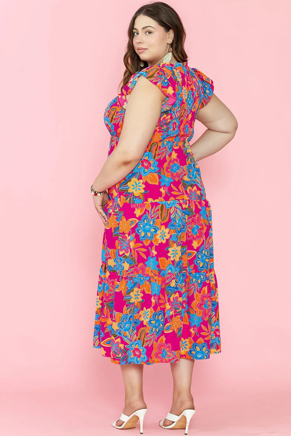 Red Floral Print Ruffled Sleeveless Plus Size Long Dress sold by Beagle Boutique product image thumbnail 2