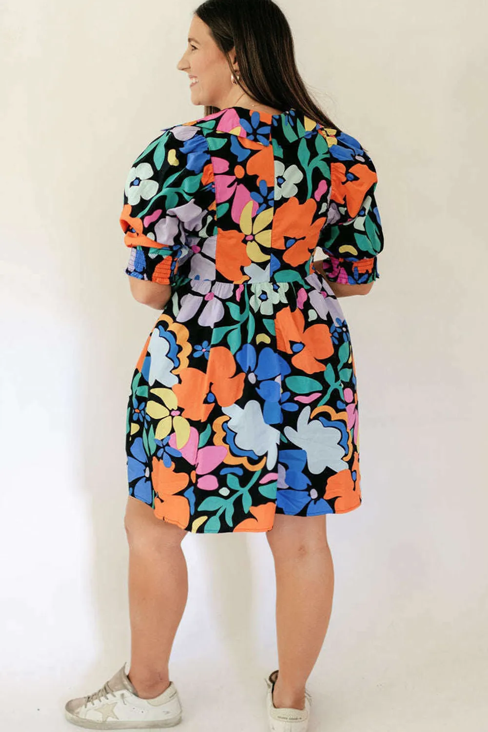 Blue Split Neck Collared Plus Floral Dress sold by Beagle Boutique product image thumbnail 2